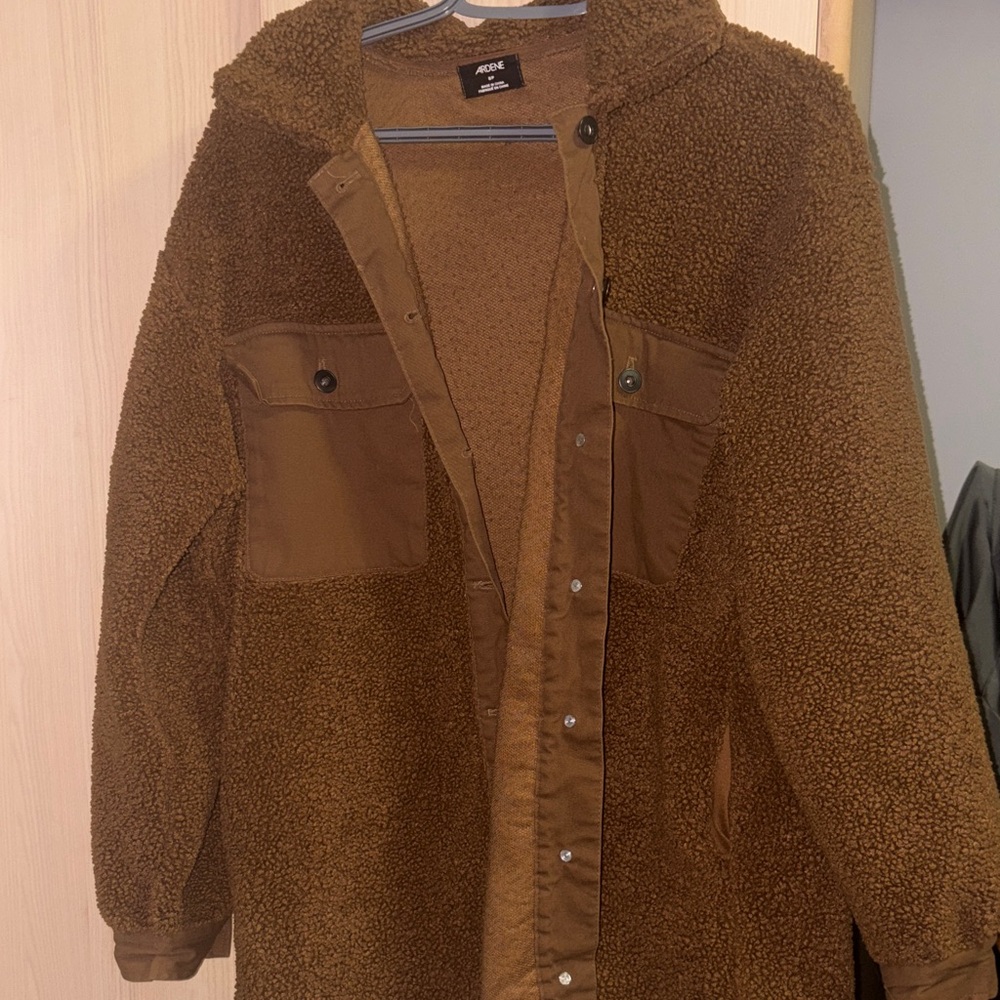 Ardene Women's Brown Sherpa Shirt Jacket